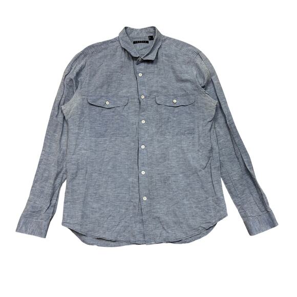 Theory Rotuma Linen Blend Chambray Button Up Shirt Men's Large Minimalist - Picture 1 of 10